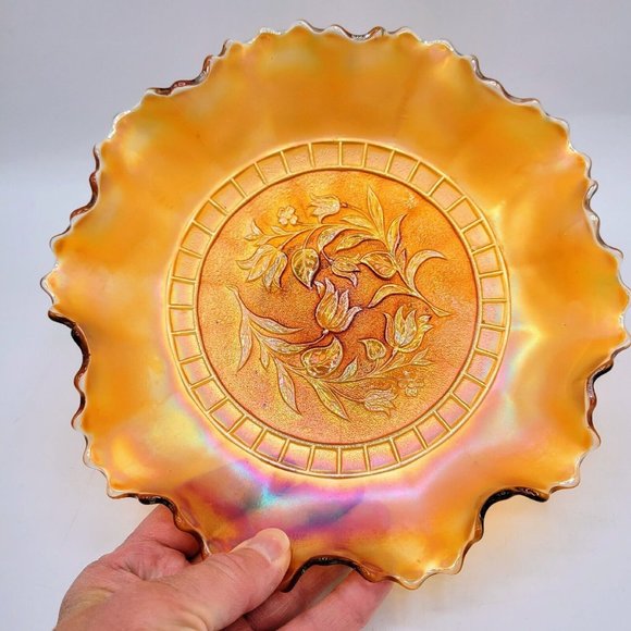 Dugan Wildflower Carnival Glass Vintage Marigold  Iridescent Ruffled Rim Dish - Picture 13 of 13